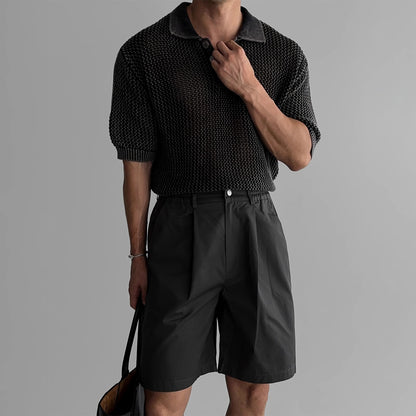 Men’s Honeycomb Hollow Knit Polo Shirt – Short-Sleeved Lightweight Summer Top