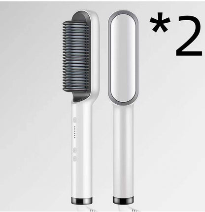 2-in-1 Hair Straightener & Curling Hot Comb – Negative Ion Ceramic Brush | Dual-Purpose Styling Tool