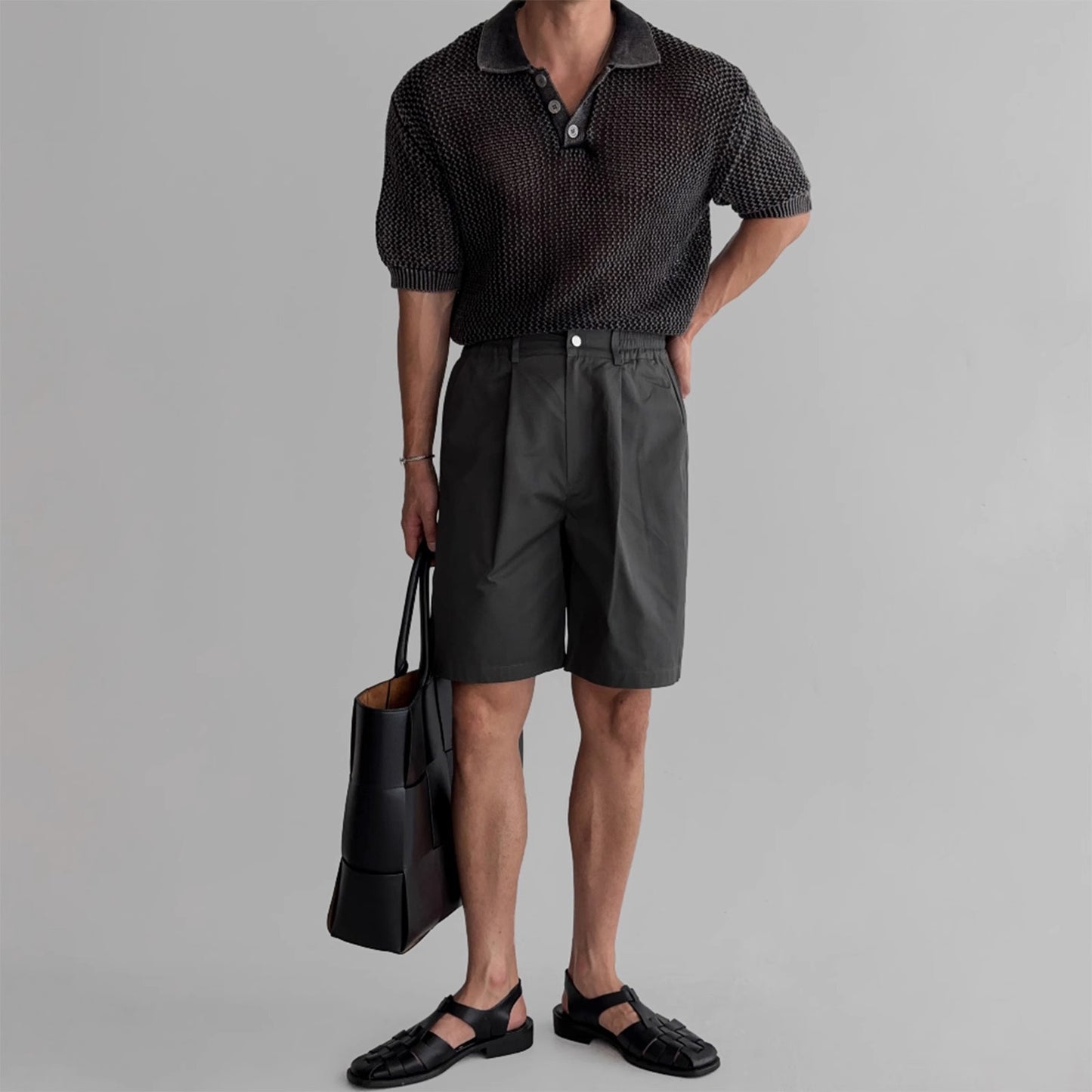 Men’s Honeycomb Hollow Knit Polo Shirt – Short-Sleeved Lightweight Summer Top
