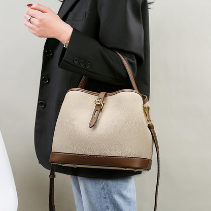 Lychee Pattern PU Leather Bucket Shoulder Bag – Large Capacity Contrast Color 2-Pack Set
