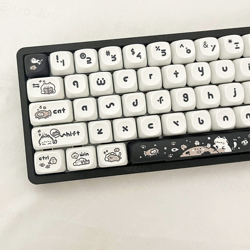 Kitten’s Fantasy Keycap Set – MOA Height | Cute Black & White Cat Design | ABS Keycaps