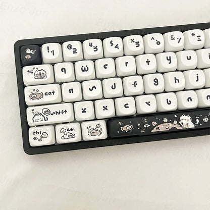 Kitten’s Fantasy Keycap Set – MOA Height | Cute Black & White Cat Design | ABS Keycaps