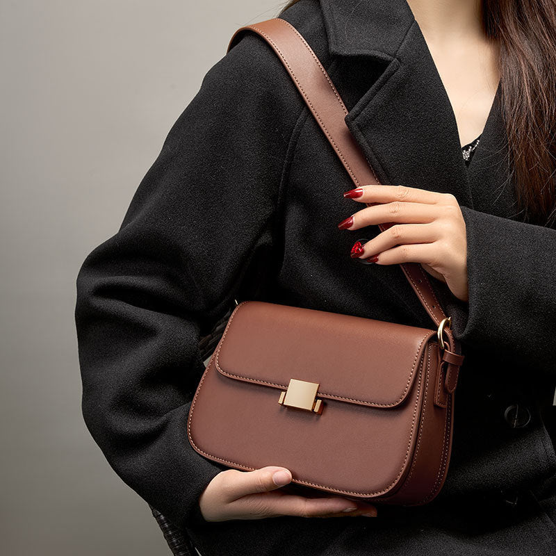 European Retro Genuine Leather Crossbody Bag for Women – Lock Design, Soft Cowhide, Daily Style