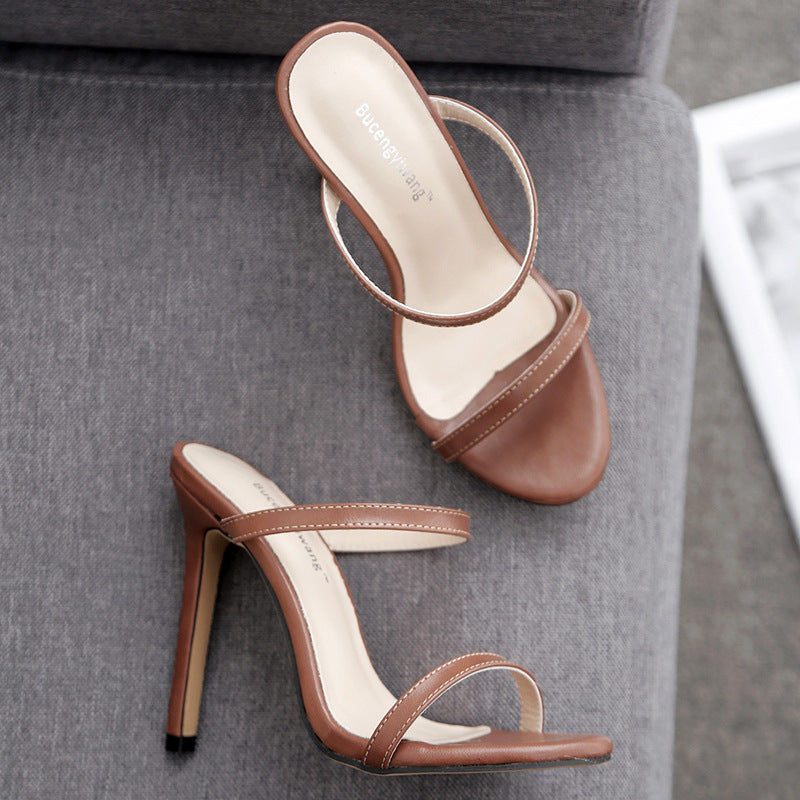 Women’s Stiletto High Heel Sandals – European & American Style, Hollow Color-Block Design