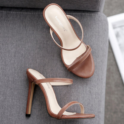 Women’s Stiletto High Heel Sandals – European & American Style, Hollow Color-Block Design