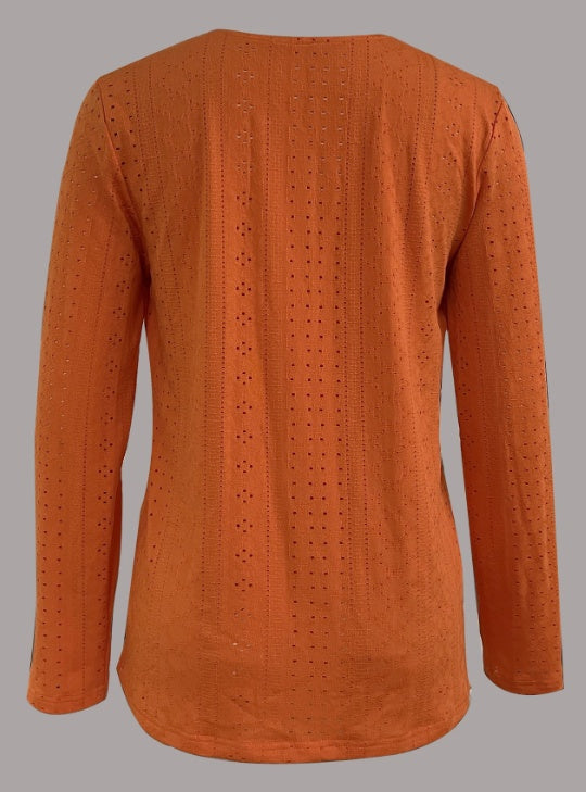 Button Front V Neck Long Sleeve Blouse, Women's Clothing