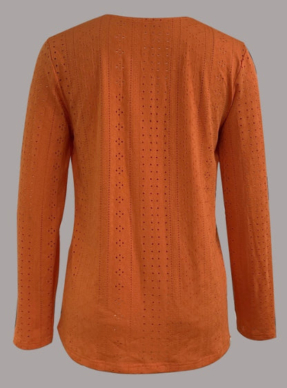 Button Front V Neck Long Sleeve Blouse, Women's Clothing