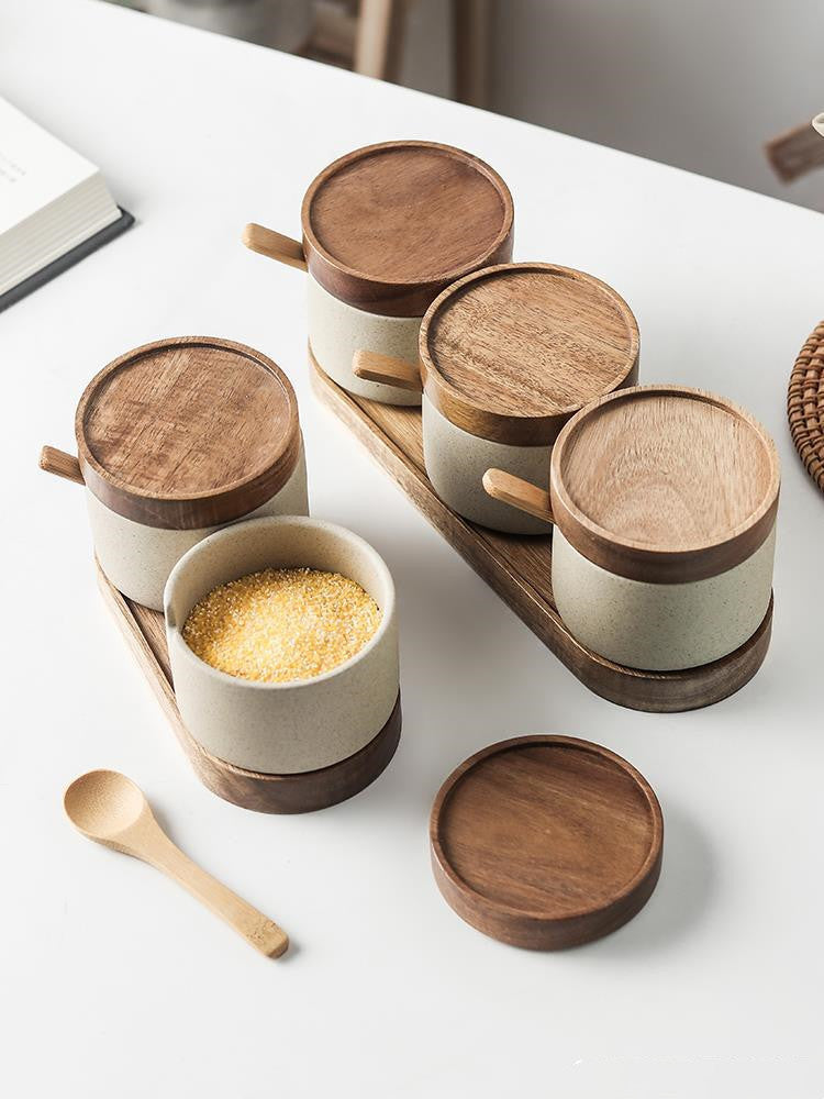 Retro Japanese-Style Ceramic Seasoning Pot – Single, 2-Piece, or 3-Piece Earthenware Set