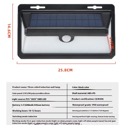 Outdoor Solar Courtyard Human Body Induction Wall Lamp Intelligent Light Sense Garden Villa Balcony Exterior Wall
