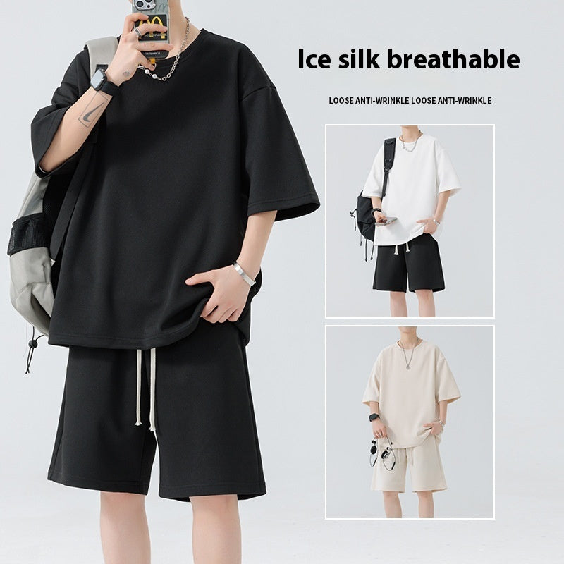 Men’s Quick-Dry Sports Set – Round Neck T-Shirt & Shorts Two-Piece Activewear