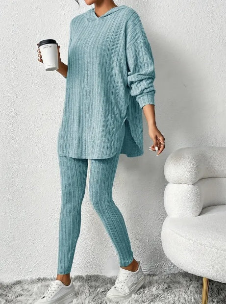 Stay stylish and comfy in this Ribbed Two-Piece Casual Set, perfect for lounging, errands, or low-key days out. Featuring a long sleeve hooded top paired with high-waisted skinny pants, this set offers a sleek silhouette with a sporty edge — all in a soft, stretchy ribbed fabric.