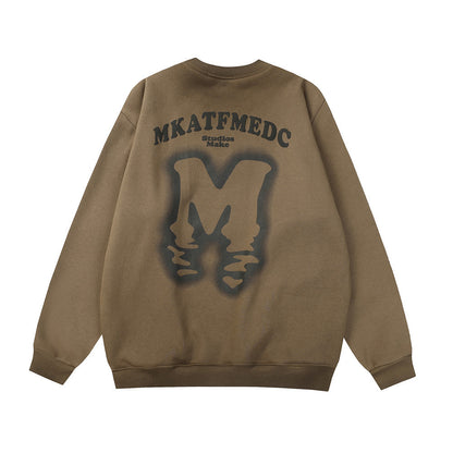 Gradient Inkjet Letter Crew Neck Brushed Hoodie – Stylish Casual Streetwear Sweatshirt