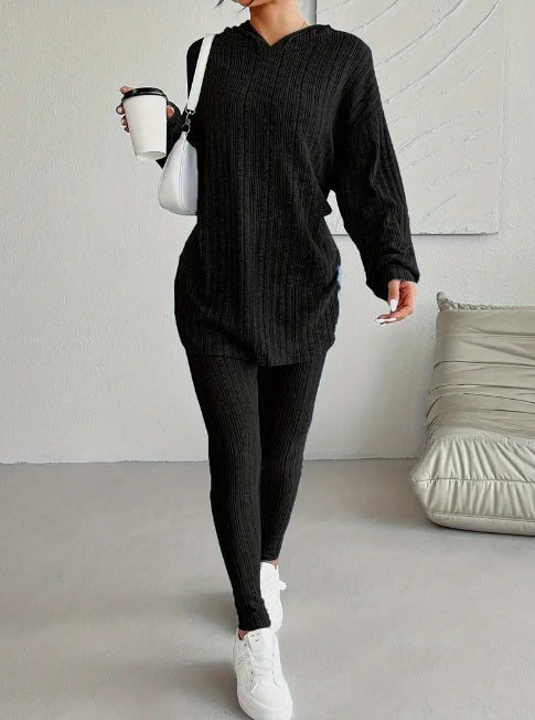 Stay stylish and comfy in this Ribbed Two-Piece Casual Set, perfect for lounging, errands, or low-key days out. Featuring a long sleeve hooded top paired with high-waisted skinny pants, this set offers a sleek silhouette with a sporty edge — all in a soft, stretchy ribbed fabric.