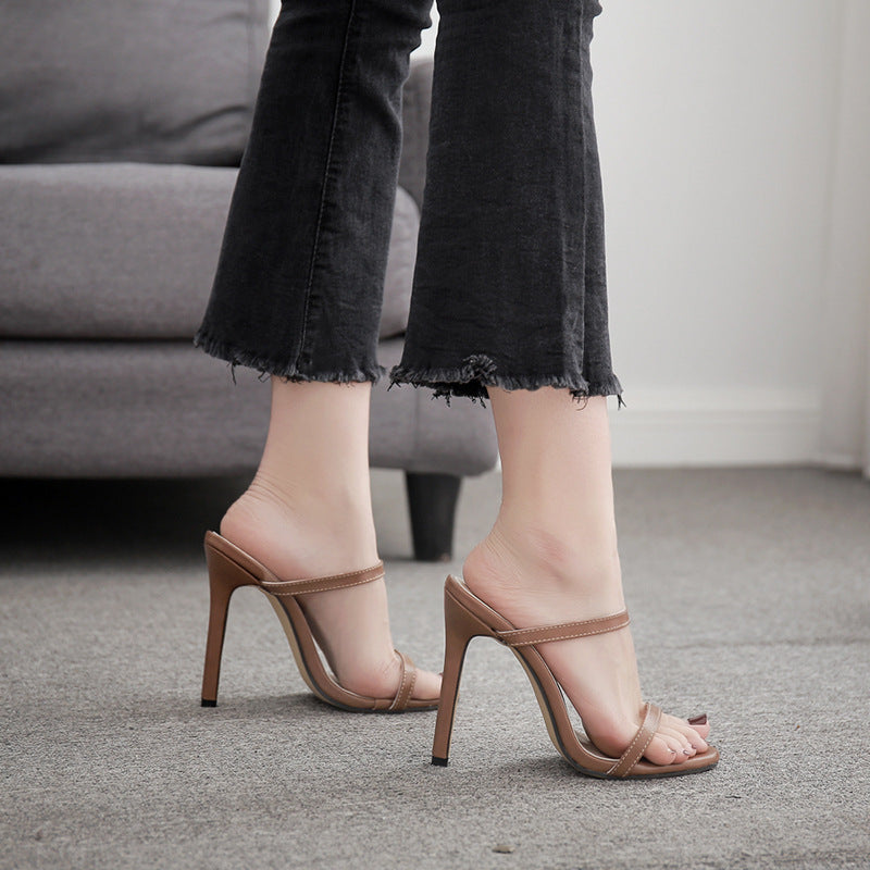 Women’s Stiletto High Heel Sandals – European & American Style, Hollow Color-Block Design