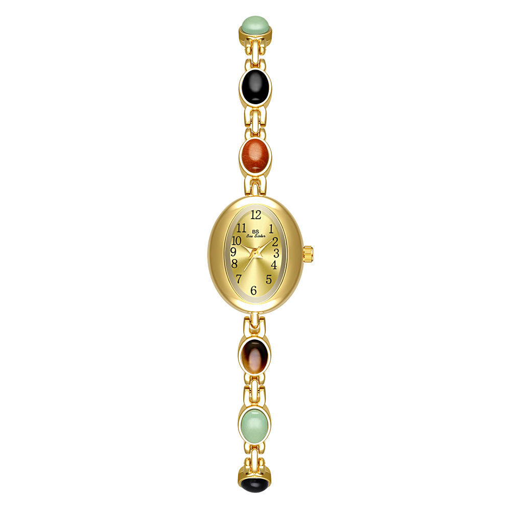 Natural Tiger Eye Premium Women's Watch – Elegant Vintage Gold Fashion Timepiece