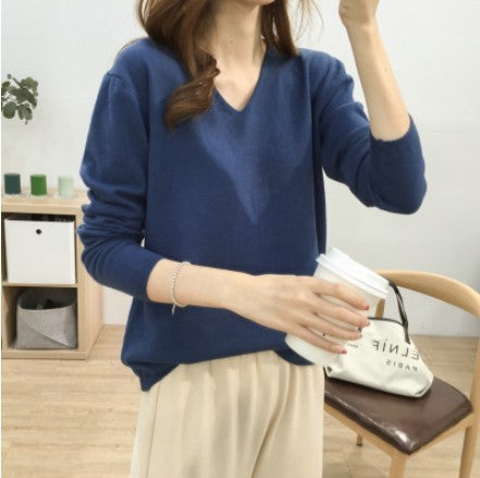 Loose Slimming V-neck Long-sleeved Sweater – Fresh & Sweet Korean Style