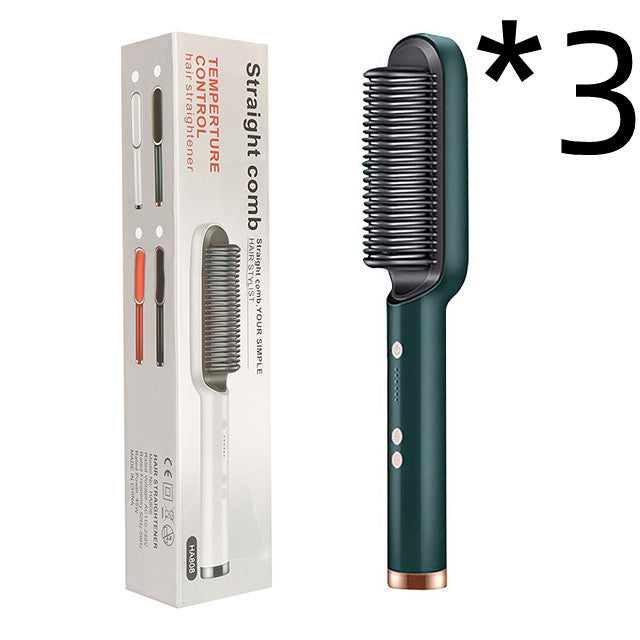 2-in-1 Hair Straightener & Curling Hot Comb – Negative Ion Ceramic Brush | Dual-Purpose Styling Tool