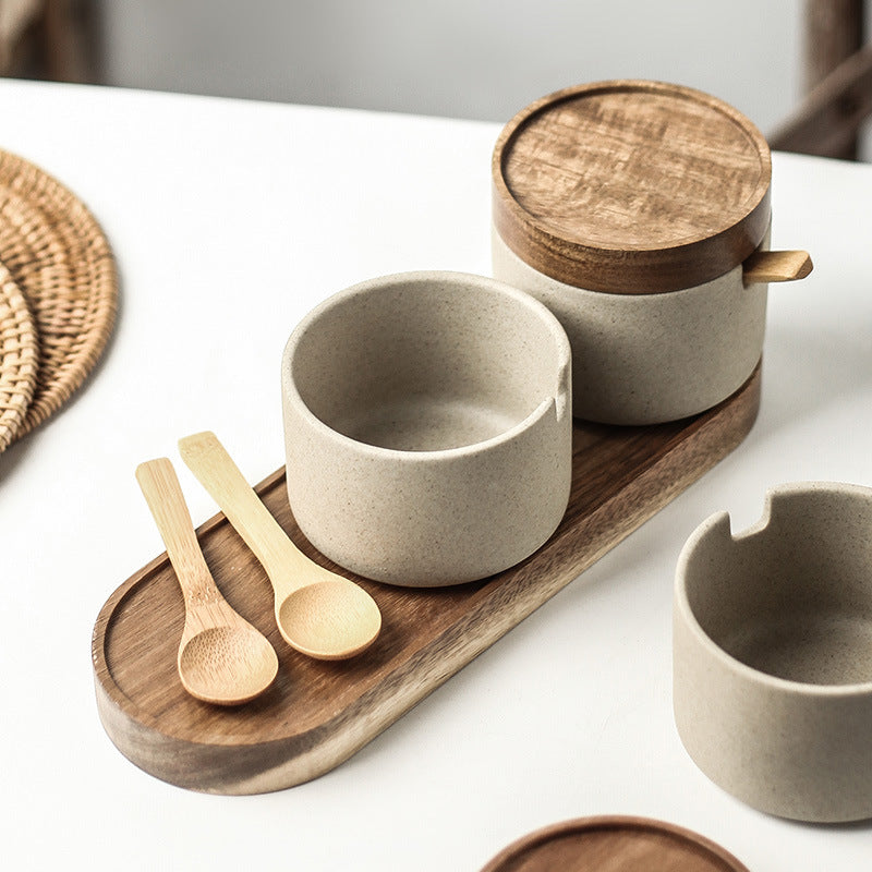 Retro Japanese-Style Ceramic Seasoning Pot – Single, 2-Piece, or 3-Piece Earthenware Set