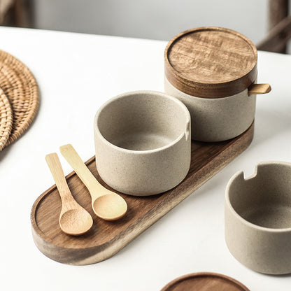 Retro Japanese-Style Ceramic Seasoning Pot – Single, 2-Piece, or 3-Piece Earthenware Set