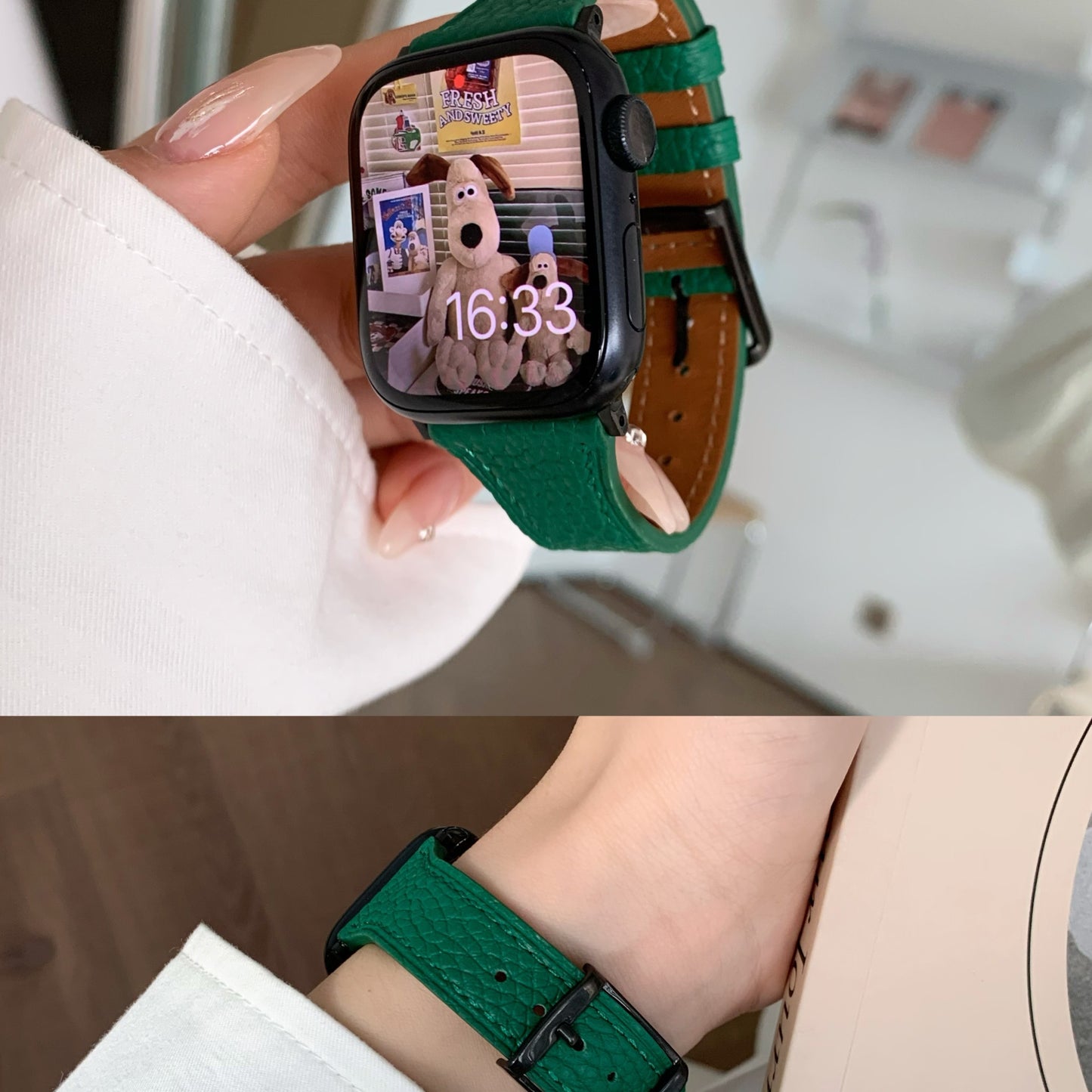 Square Buckle Lychee Leather Apple Watch Strap – Slim Fit & Stylish Upgrade