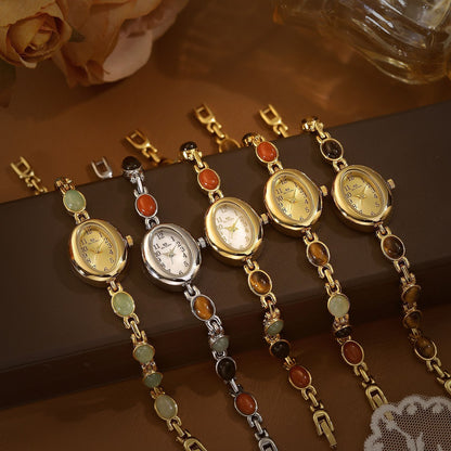 Natural Tiger Eye Premium Women's Watch – Elegant Vintage Gold Fashion Timepiece