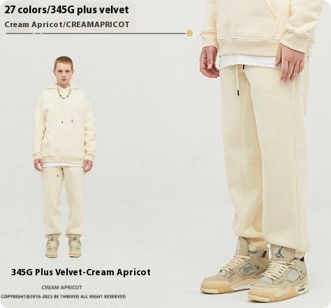 Solid Color Casual Velvet Sweatpants – Men's Ankle Banded Pants