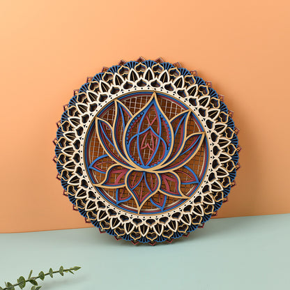 Wooden Mandala Lotus 5-layer Stitching Pendant Small Ornaments