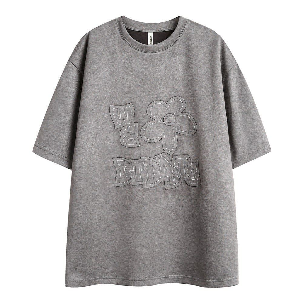 Men’s Fashion Embroidered Floral T-Shirt – Short Sleeve, Casual, Loose Fit, Summer Style
