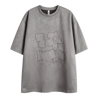 Men’s Fashion Embroidered Floral T-Shirt – Short Sleeve, Casual, Loose Fit, Summer Style