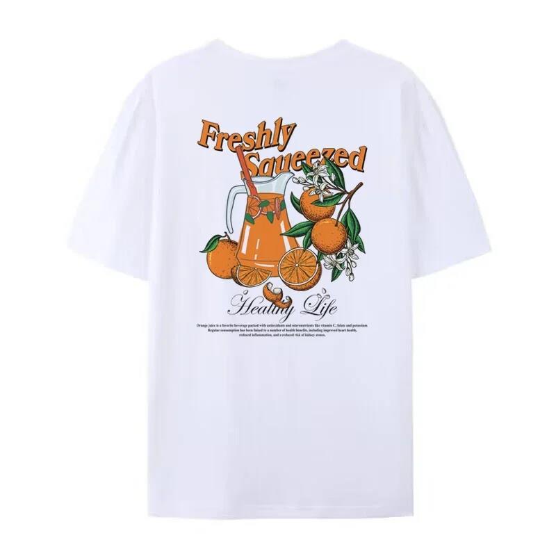 Orange Fruit Back Print Botanical T-Shirt – Loose Fit Unisex Style