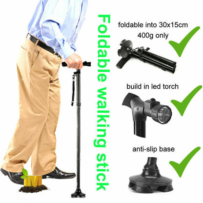 Collapsible Safety LED Walking Stick Adjustable Travel Hiking Cane Trekking Pole