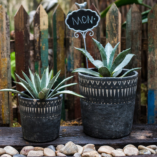 Black pottery cement decorative flower pot