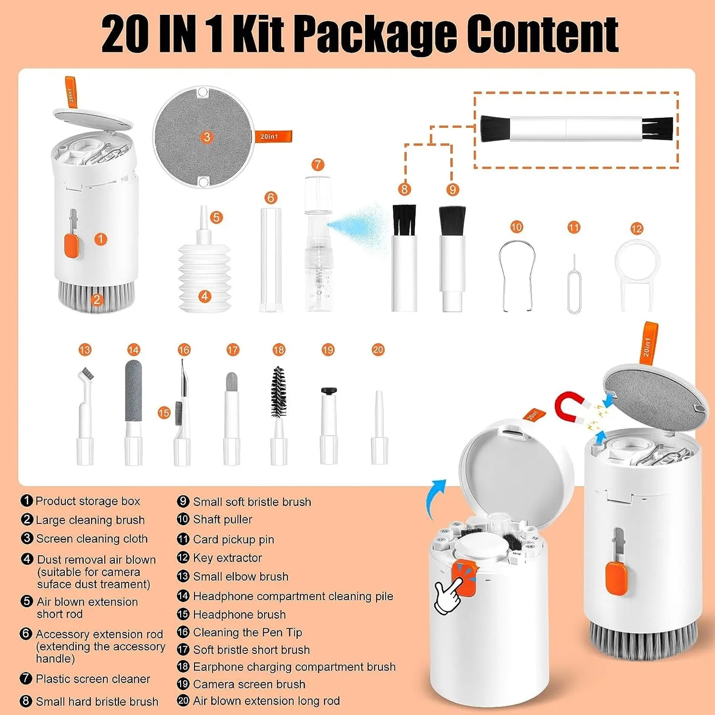 20-in-1 Screen Cleaning Kit – Multifunctional Cleaner for Laptop, Phone, Keyboard, AirPods, Camera, Tablet & More