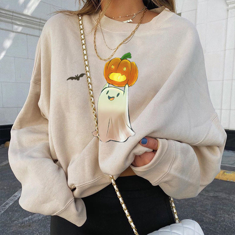 Winter & Autumn Halloween Printed Top – Casual Loose-Fit