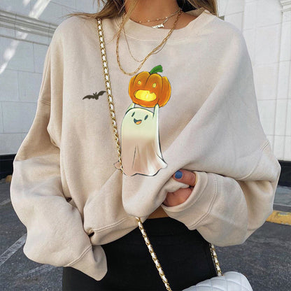 Winter & Autumn Halloween Printed Top – Casual Loose-Fit