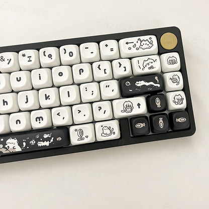 Kitten’s Fantasy Keycap Set – MOA Height | Cute Black & White Cat Design | ABS Keycaps