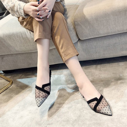 Polka Dot Mesh Outer Wear Flat Slippers
