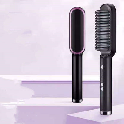 2-in-1 Hair Straightener & Curling Hot Comb – Negative Ion Ceramic Brush | Dual-Purpose Styling Tool