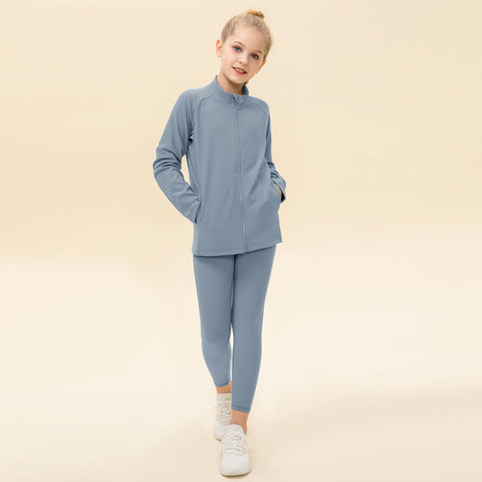 Kids' Warm Yoga Suit – Zipper Running Jacket with Super Stretch Fabric