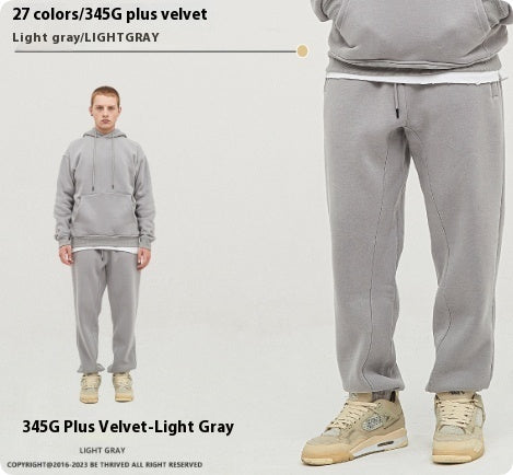 Solid Color Casual Velvet Sweatpants – Men's Ankle Banded Pants