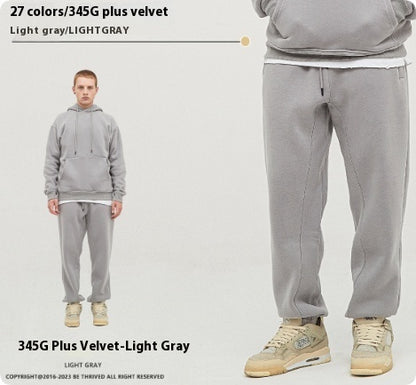 Solid Color Casual Velvet Sweatpants – Men's Ankle Banded Pants