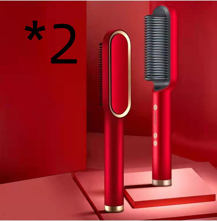 2-in-1 Hair Straightener & Curling Hot Comb – Negative Ion Ceramic Brush | Dual-Purpose Styling Tool