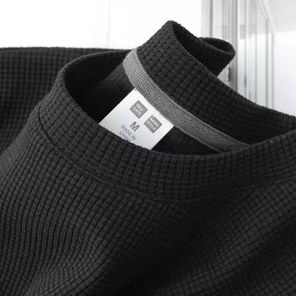 Men’s Waffle Knit Crew Neck T-Shirt – Casual Half Sleeve Pullover, Summer Solid Color