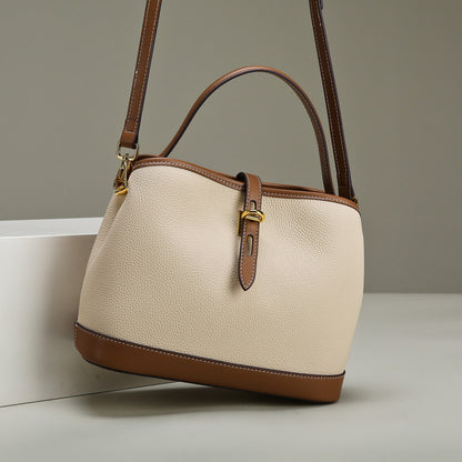 Lychee Pattern PU Leather Bucket Shoulder Bag – Large Capacity Contrast Color 2-Pack Set