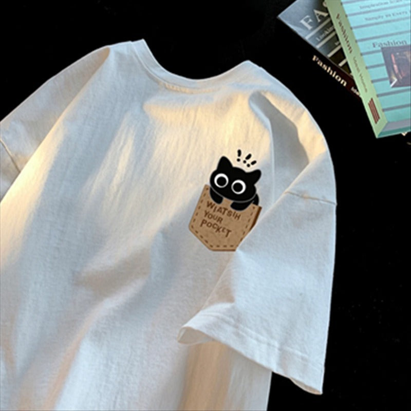 Printed All-Matching Heavy Cotton T-Shirt – Casual Loose Fit for Teens