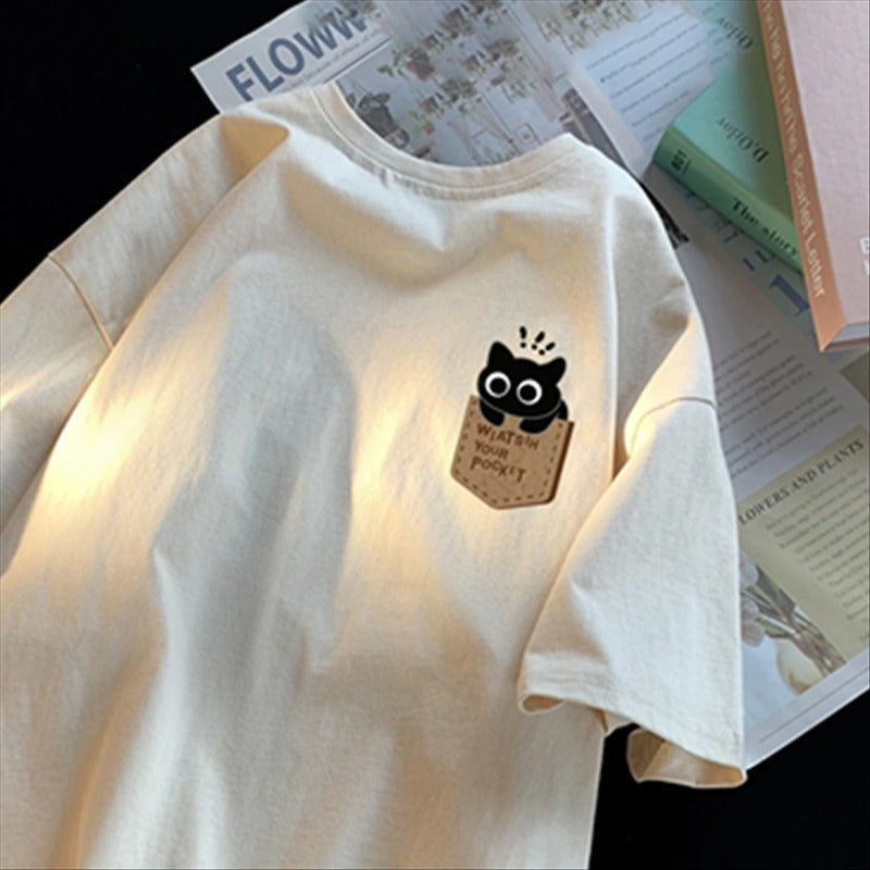 Printed All-Matching Heavy Cotton T-Shirt – Casual Loose Fit for Teens