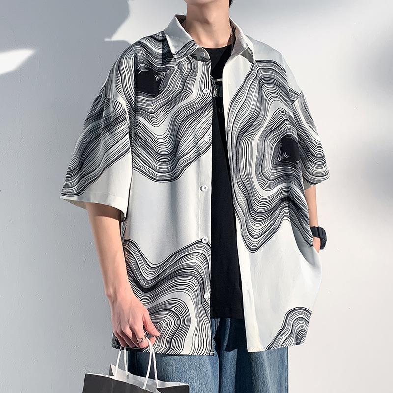 Summer Men’s Striped Shirt – Loose Fit, Short Sleeve, Non-Iron Casual Cardigan