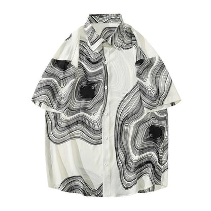Summer Men’s Striped Shirt – Loose Fit, Short Sleeve, Non-Iron Casual Cardigan