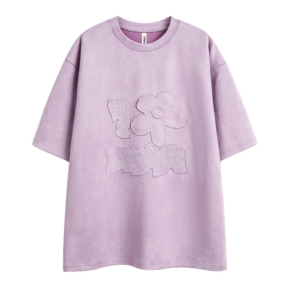 Men’s Fashion Embroidered Floral T-Shirt – Short Sleeve, Casual, Loose Fit, Summer Style