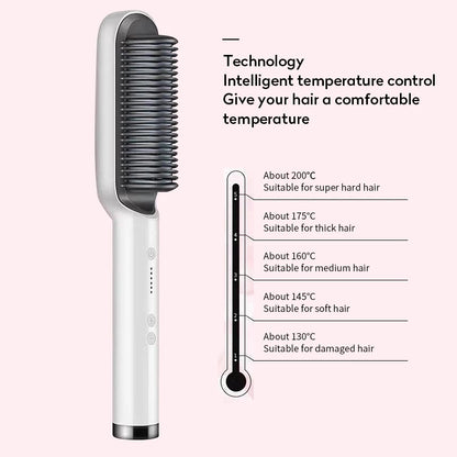2-in-1 Hair Straightener & Curling Hot Comb – Negative Ion Ceramic Brush | Dual-Purpose Styling Tool